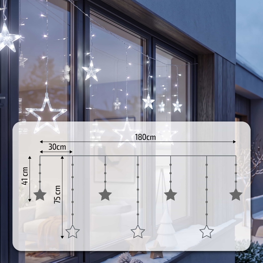 BRILAGI - LED Kerst Lichtgordijn voor buiten 77xLED/3xAA/USB 1,8m IP44 koud wit