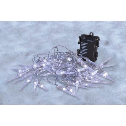 Brilagi - LED Kerst Lichtketting voor buiten 50xLED/8 functies/3xAA 8m IP44 koud wit