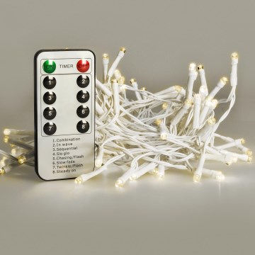 Brilagi - LED Kerst lichtsnoer voor buiten 120xLED/8 Functies/3xAA 9,5m wit IP44 warm wit + afstandsbediening