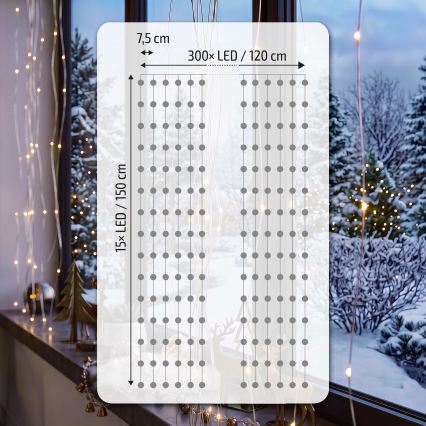 BRILAGI - LED kerstgordijn 300xLED/8 functies/3xAA/USB 1,2m warm wit