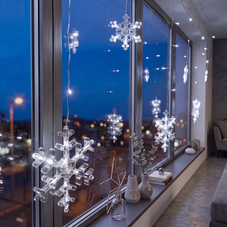 BRILAGI - LED kerstgordijn 77xLED/3xAA/USB 3,8m sneeuwvlokken koud wit