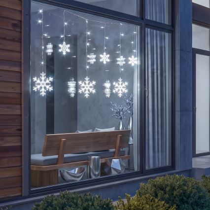 BRILAGI - LED kerstgordijn 77xLED/3xAA/USB 3,8m sneeuwvlokken koud wit