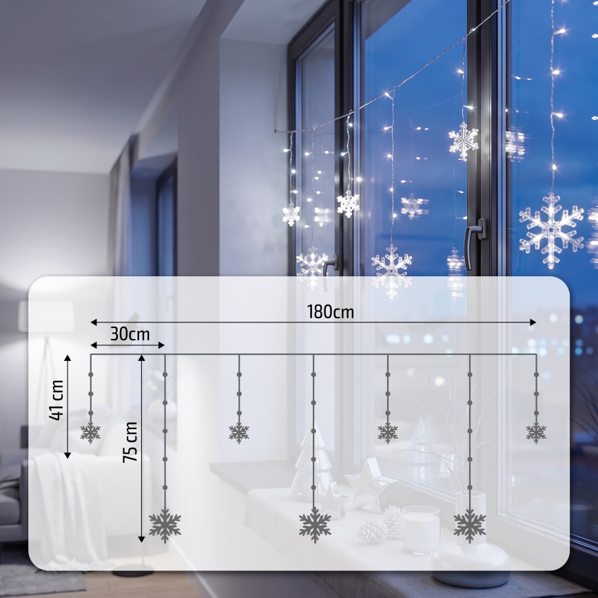 BRILAGI - LED kerstgordijn 77xLED/3xAA/USB 3,8m sneeuwvlokken koud wit