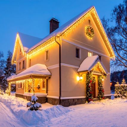 Brilagi - LED kerstgordijn voor buiten, 360×LED, 8 functies, 14 m, IP44, warm wit, ijspegels