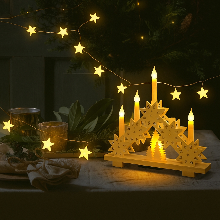 Brilagi - LED-kerstsnoer 40xLED/3xAA 1,8m warm wit sterren