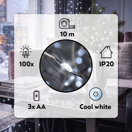 BRILAGI - LED kerstverlichting 100xLED/3xAA 10m koel wit