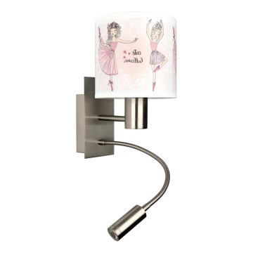 Brilagi - LED kinder flexibele wandlamp BOBO 1xE27/25W/230V + LED/3W mat chroom/wit/roze/balletschoenen