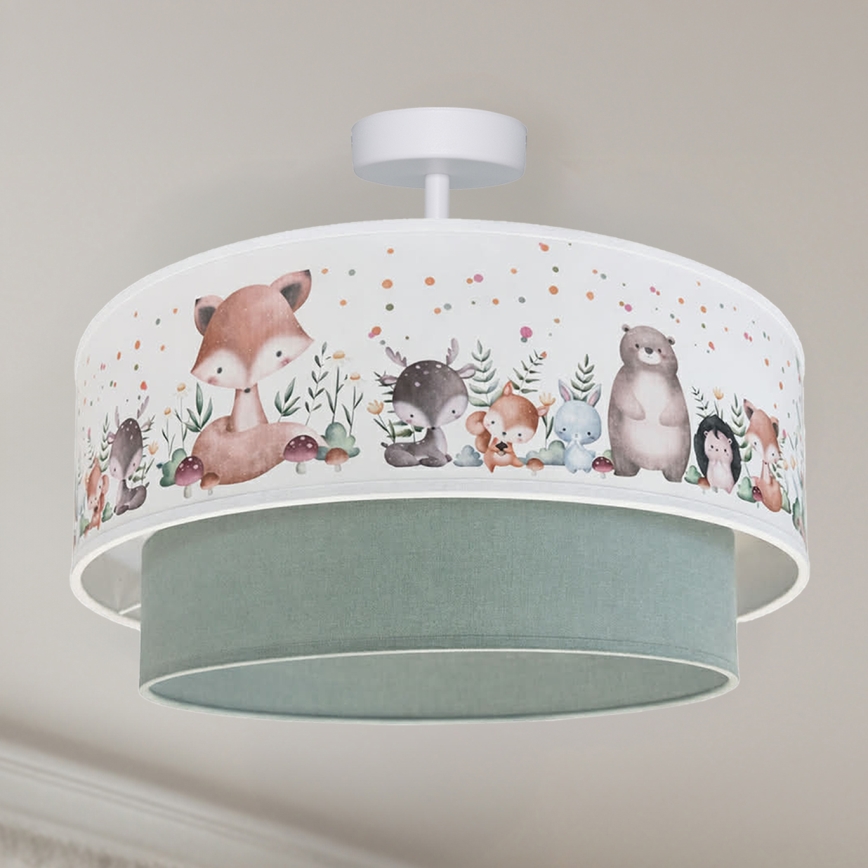 Brilagi - LED opbouwplafondlamp voor kinderen BOBO 1xE27/60W/230V Ø 40 cm wit/groen/met dierenmotief