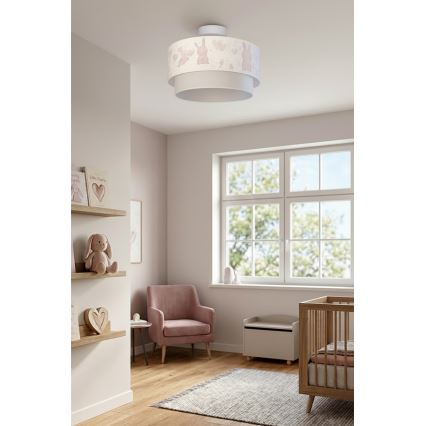 Brilagi - LED kinderplafonnière BOBO 1xE27/60W/230V Ø 40 cm crème/grijs/konijntjes