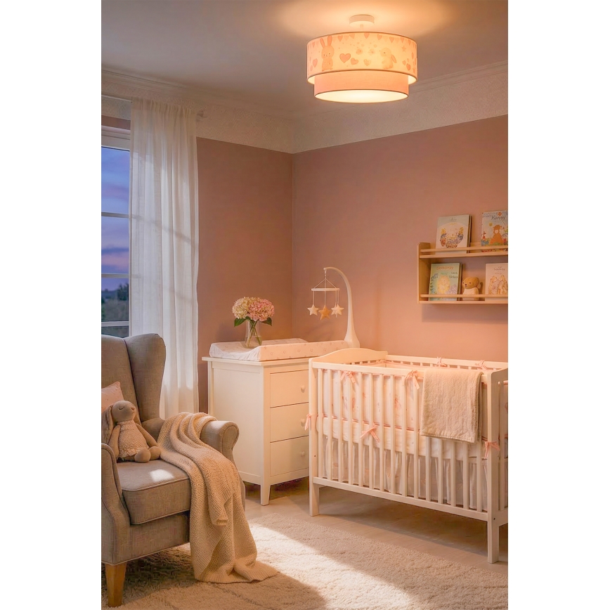 Brilagi - LED kinder-opbouwlamp BOBO 1xE27/60W/230V Ø 40 cm crème/roze/konijntjes