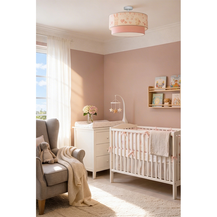 Brilagi - LED kinder-opbouwlamp BOBO 1xE27/60W/230V Ø 40 cm crème/roze/konijntjes
