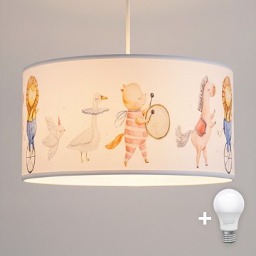 Brilagi - LED-kinderhanglamp aan kabel BOBO 1xE27/10W/230V Ø 35 cm wit/dieren