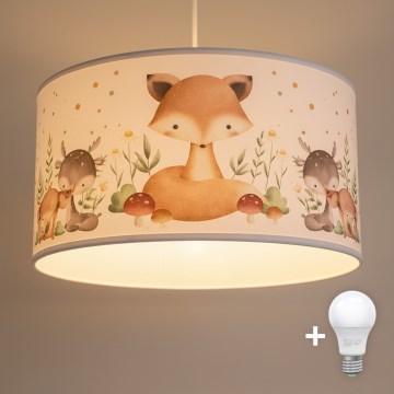 Brilagi - LED kinderhanglamp aan kabel BOBO 1xE27/10W/230V Ø 35 cm wit/dierenmotief