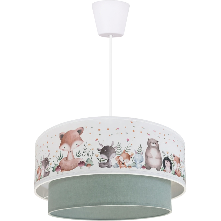Brilagi - LED Kinderhanglamp met snoer BOBO 1xE27/10W/230V Ø 40 cm wit/groen/dierenmotief