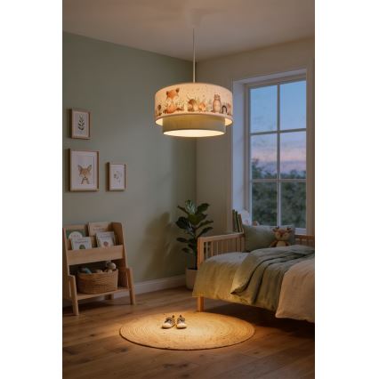 Brilagi - LED Kinderhanglamp met snoer BOBO 1xE27/10W/230V Ø 40 cm wit/groen/dierenmotief