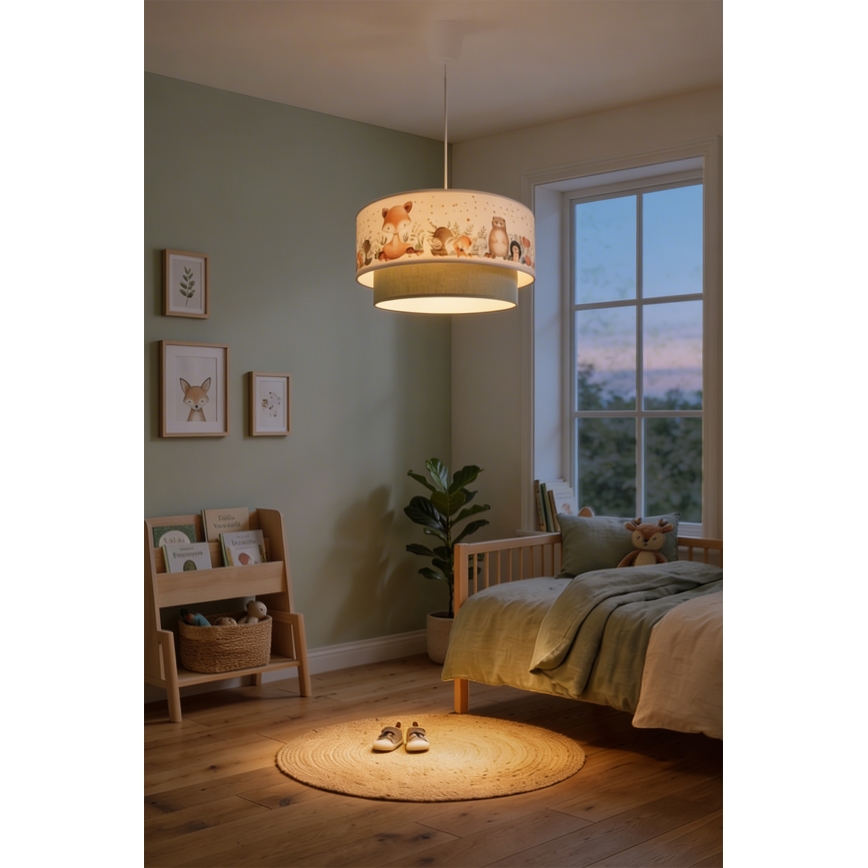 Brilagi - LED Kinderhanglamp met snoer BOBO 1xE27/10W/230V Ø 40 cm wit/groen/dierenmotief