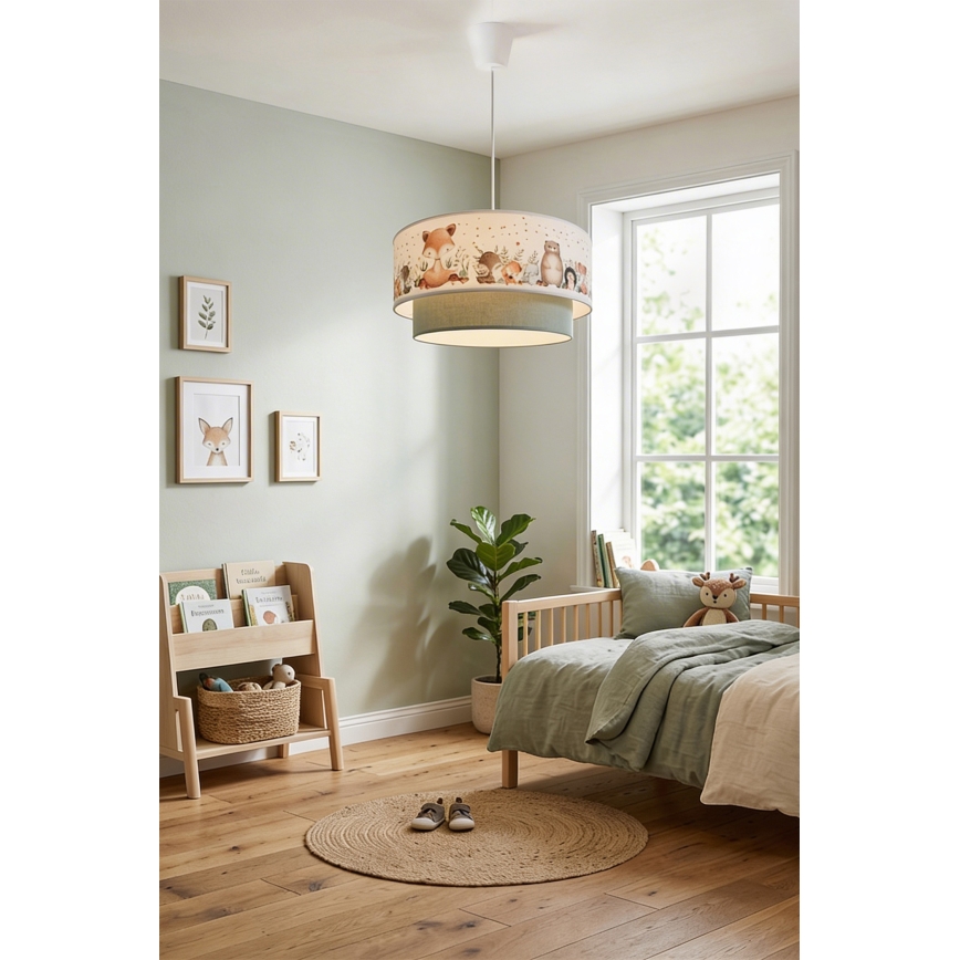 Brilagi - LED Kinderhanglamp met snoer BOBO 1xE27/10W/230V Ø 40 cm wit/groen/dierenmotief