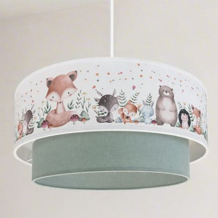 Brilagi - LED Kinderhanglamp met snoer BOBO 1xE27/10W/230V Ø 40 cm wit/groen/dierenmotief