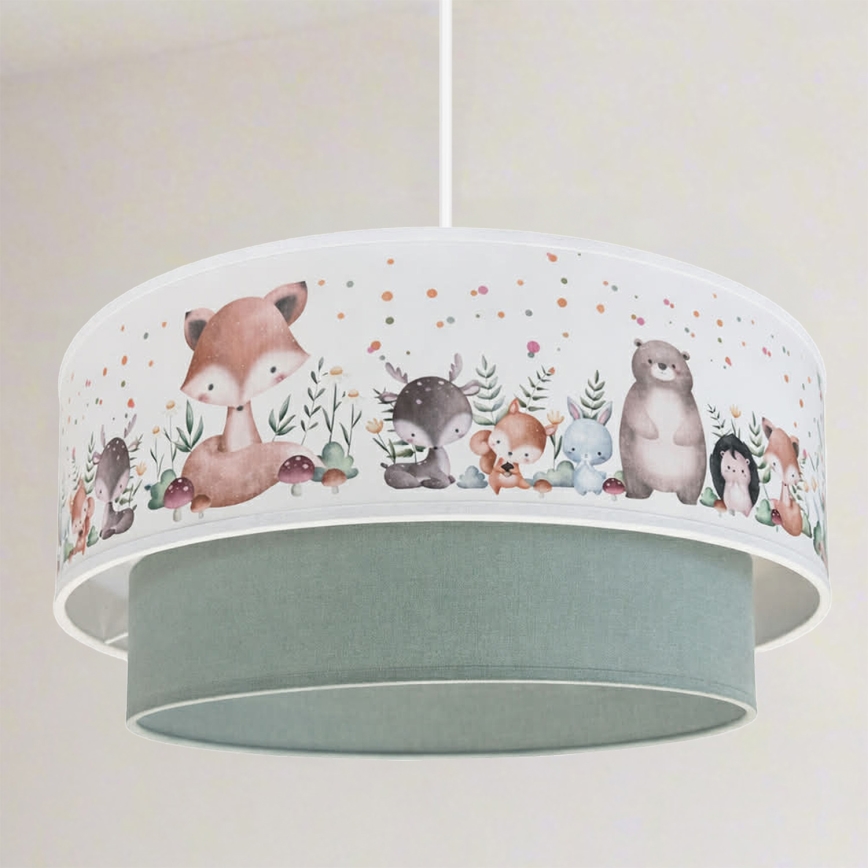 Brilagi - LED Kinderhanglamp met snoer BOBO 1xE27/10W/230V Ø 40 cm wit/groen/dierenmotief