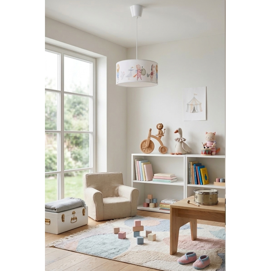 Brilagi - LED-kinderhanglamp aan kabel BOBO 1xE27/60W/230V Ø 35 cm wit/dieren
