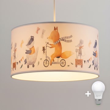 Brilagi - LED-kinderhanglamp aan kabel BOBO 1xE27/60W/230V Ø 35 cm wit/dieren