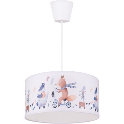 Brilagi - LED-kinderhanglamp aan kabel BOBO 1xE27/60W/230V Ø 35 cm wit/dieren
