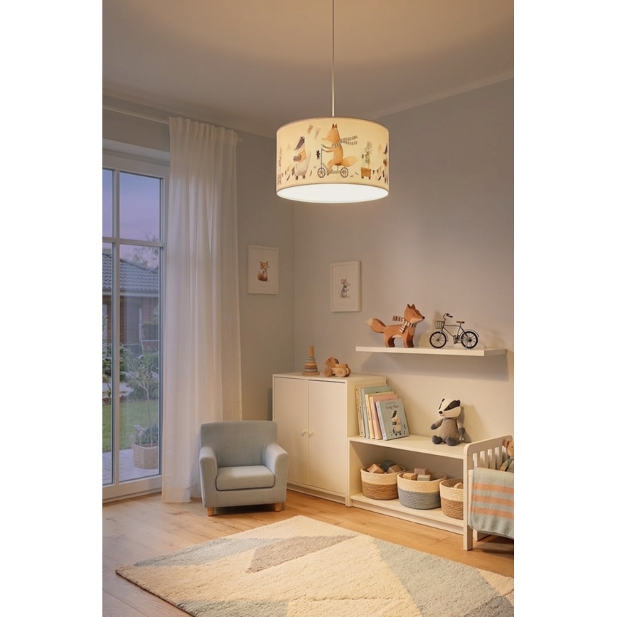 Brilagi - LED-kinderhanglamp aan kabel BOBO 1xE27/60W/230V Ø 35 cm wit/dieren