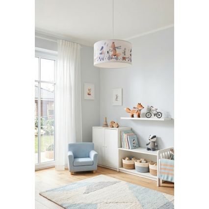 Brilagi - LED-kinderhanglamp aan kabel BOBO 1xE27/60W/230V Ø 35 cm wit/dieren