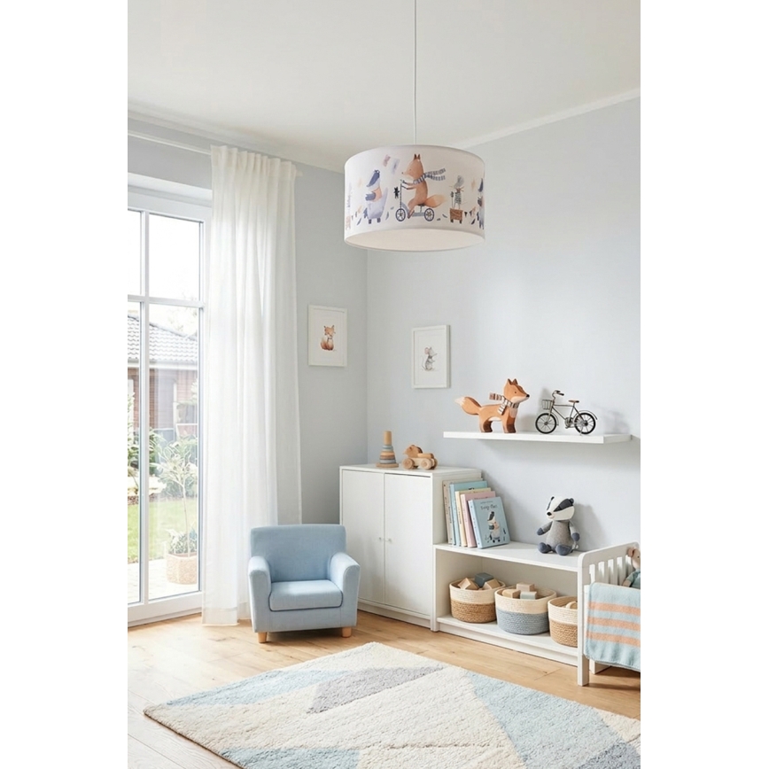 Brilagi - LED-kinderhanglamp aan kabel BOBO 1xE27/60W/230V Ø 35 cm wit/dieren