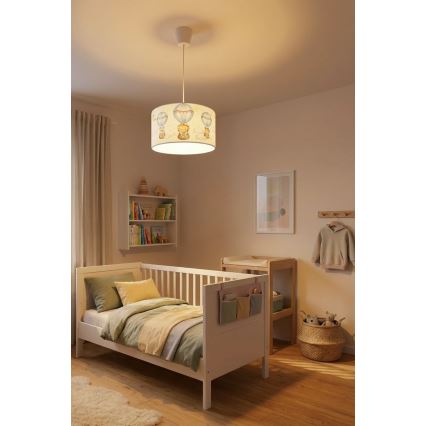 Brilagi - LED Kinderhanglamp aan kabel BOBO 1xE27/60W/230V Ø 35 cm wit/dieren