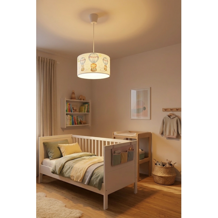 Brilagi - LED Kinderhanglamp aan kabel BOBO 1xE27/60W/230V Ø 35 cm wit/dieren