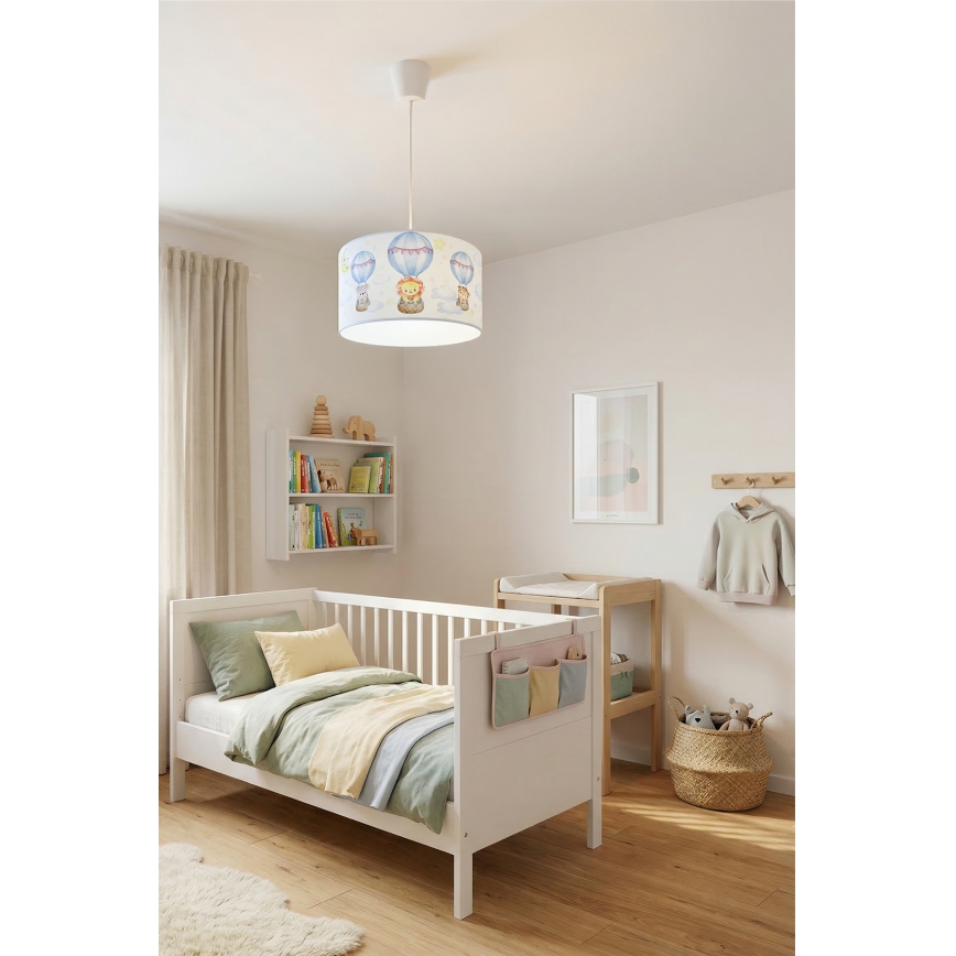 Brilagi - LED Kinderhanglamp aan kabel BOBO 1xE27/60W/230V Ø 35 cm wit/dieren