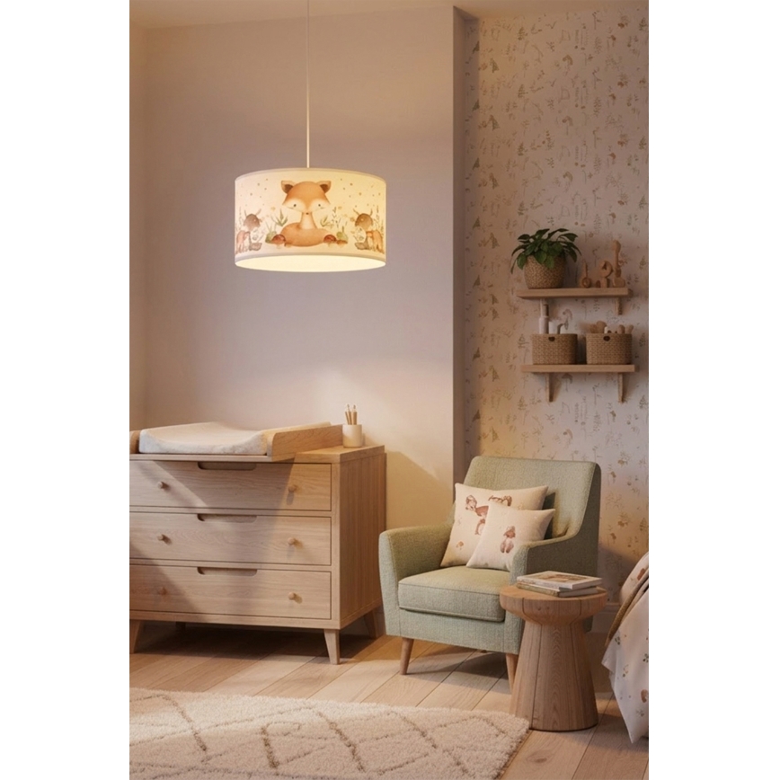 Brilagi - LED kinderhanglamp aan kabel BOBO 1xE27/60W/230V Ø 35 cm wit/dierenmotief