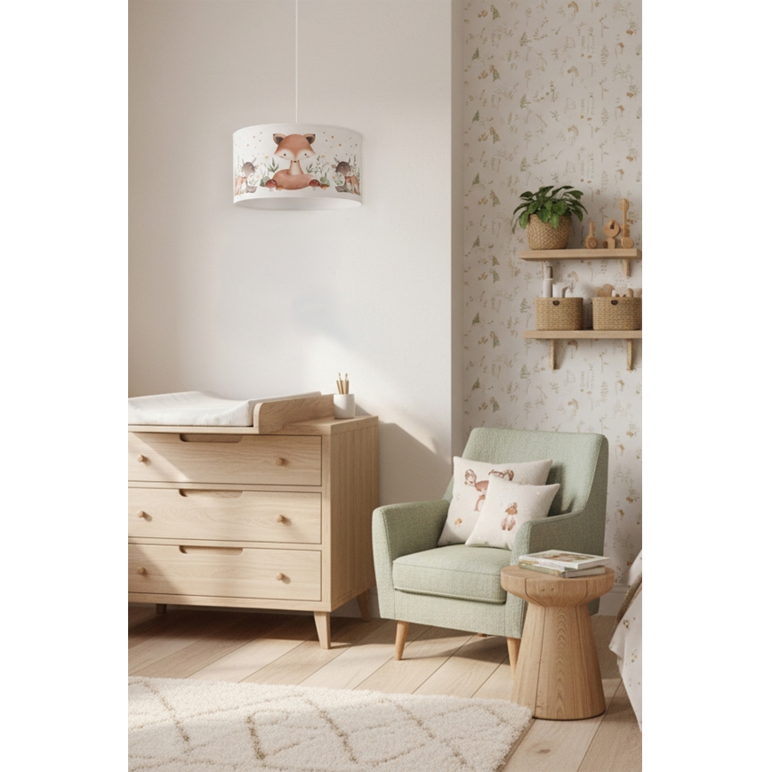 Brilagi - LED kinderhanglamp aan kabel BOBO 1xE27/60W/230V Ø 35 cm wit/dierenmotief