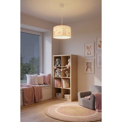 Brilagi - LED kinderhanglamp aan kabel BOBO 1xE27/60W/230V Ø 35 cm wit/konijntjes