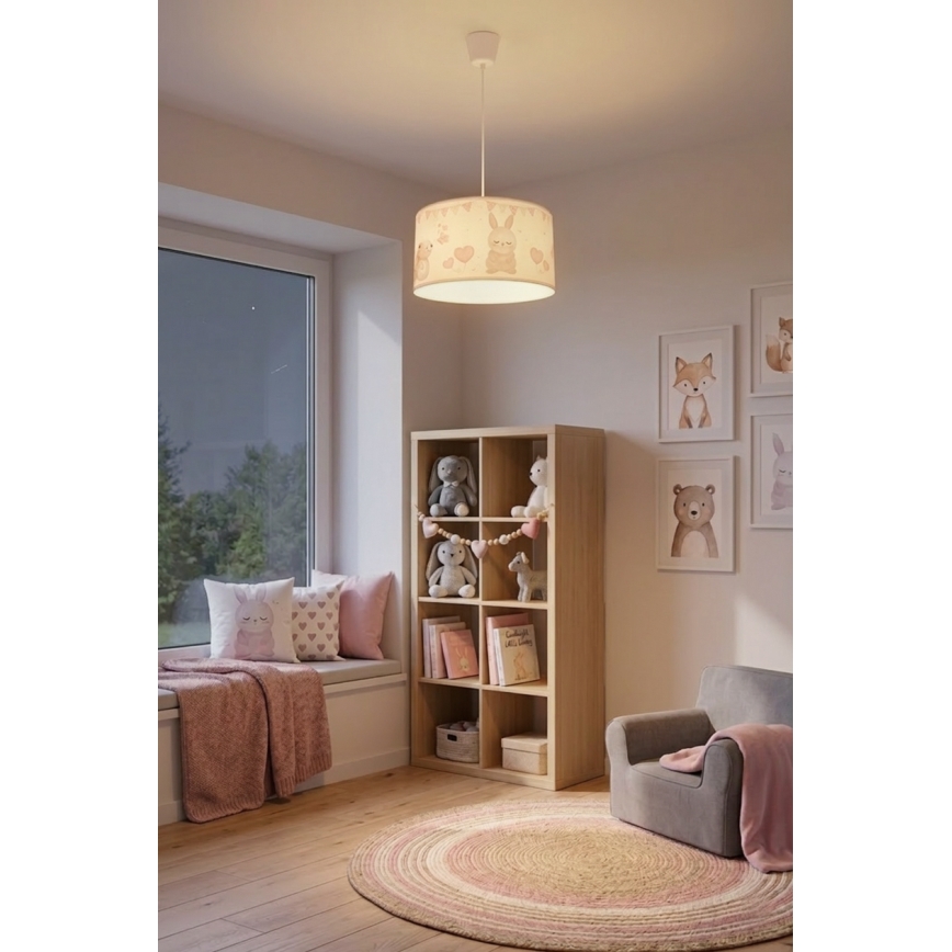 Brilagi - LED kinderhanglamp aan kabel BOBO 1xE27/60W/230V Ø 35 cm wit/konijntjes