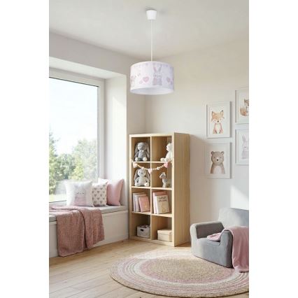 Brilagi - LED kinderhanglamp aan kabel BOBO 1xE27/60W/230V Ø 35 cm wit/konijntjes