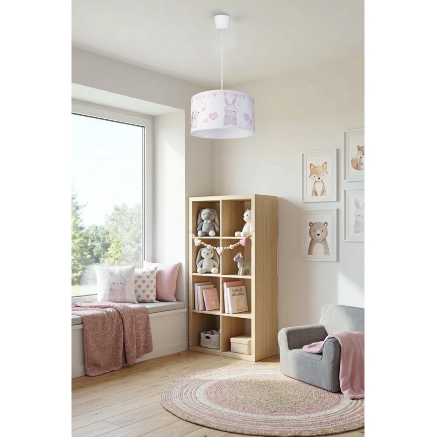Brilagi - LED kinderhanglamp aan kabel BOBO 1xE27/60W/230V Ø 35 cm wit/konijntjes