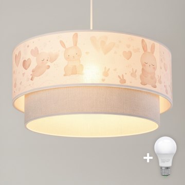 Brilagi- LED-kinderhanglamp aan kabel BOBO 1xE27/60W/230V Ø 40 cm crème/grijs/koningsblauw