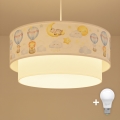Brilagi - LED kinderhanglamp aan kabel BOBO 1xE27/60W/230V Ø 40 cm wit/beige/dierenmotief