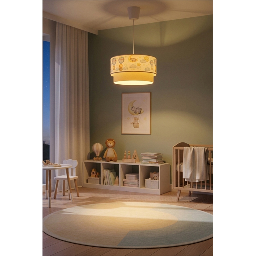Brilagi - LED kinderhanglamp aan kabel BOBO 1xE27/60W/230V Ø 40 cm wit/beige/dierenmotief