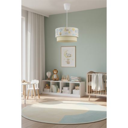 Brilagi - LED kinderhanglamp aan kabel BOBO 1xE27/60W/230V Ø 40 cm wit/beige/dierenmotief