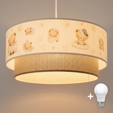 Brilagi - LED kinderhanglamp aan snoer BOBO 1xE27/10W/230V pr. 40 cm wit/beige/met beertjes