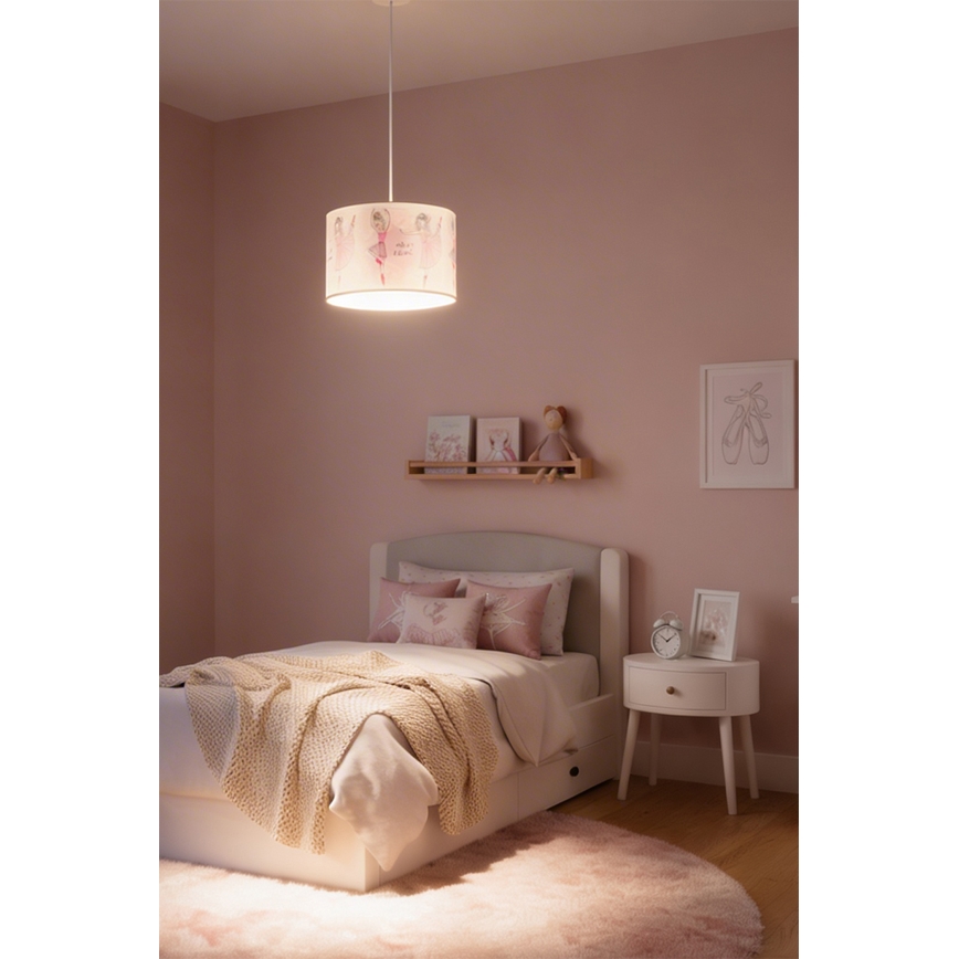 Brilagi - LED-kinderhanglamp aan snoer BOBO 1xE27/10W/230V Ø 35 cm roze/ballerina's