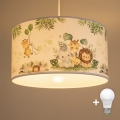 Brilagi - LED kinderhanglamp aan snoer BOBO 1xE27/10W/230V Ø 35 cm wit/jungle