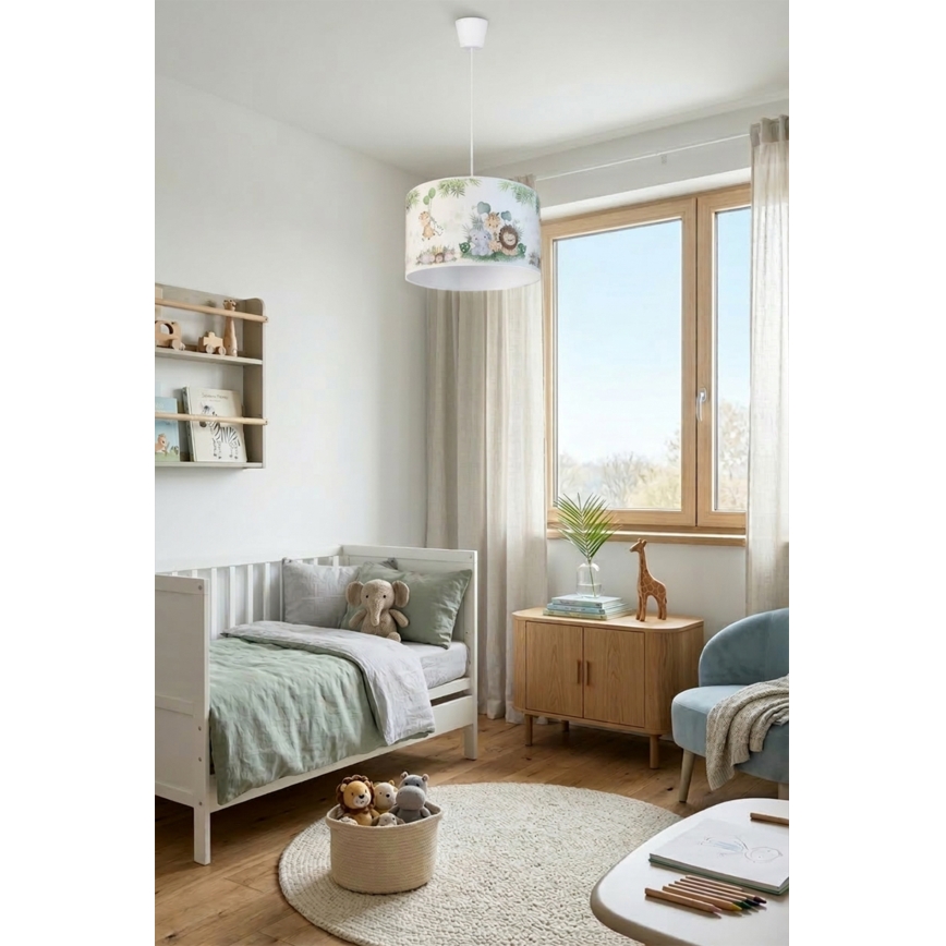 Brilagi - LED kinderhanglamp aan snoer BOBO 1xE27/10W/230V Ø 35 cm wit/jungle