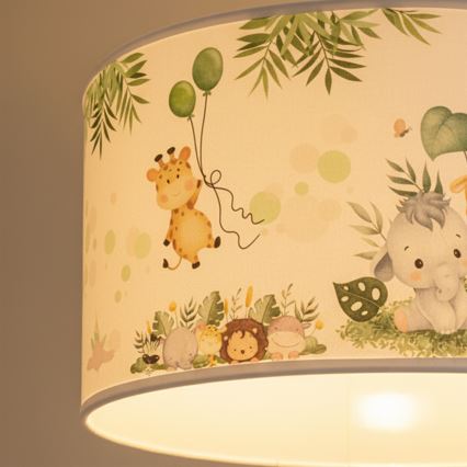 Brilagi - LED kinderhanglamp aan snoer BOBO 1xE27/10W/230V Ø 35 cm wit/jungle