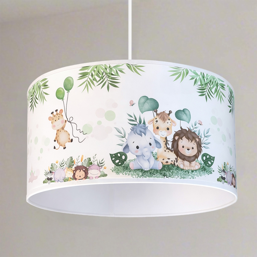 Brilagi - LED kinderhanglamp aan snoer BOBO 1xE27/10W/230V Ø 35 cm wit/jungle