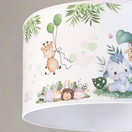 Brilagi - LED kinderhanglamp aan snoer BOBO 1xE27/10W/230V Ø 35 cm wit/jungle