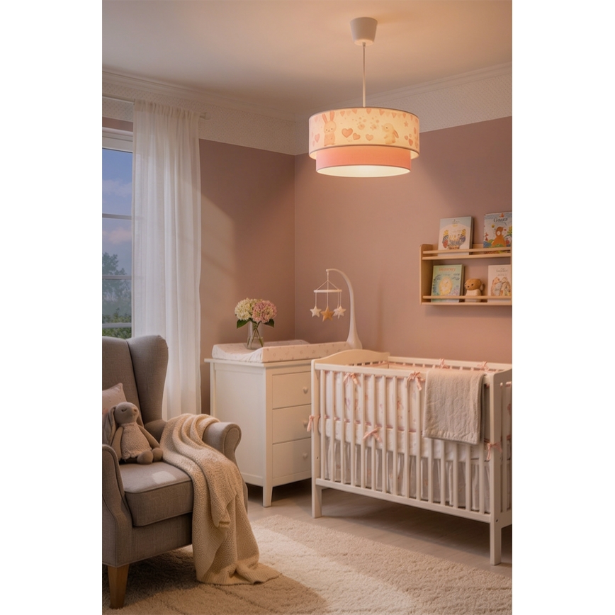 Brilagi - LED kinderhanglamp aan kabel BOBO 1xE27/10W/230V Ø 40 cm crème/roze/konijntjes